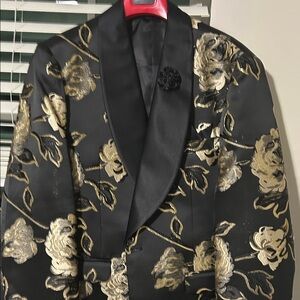 Men's Black and Gold Floral Tuxedo Jacket